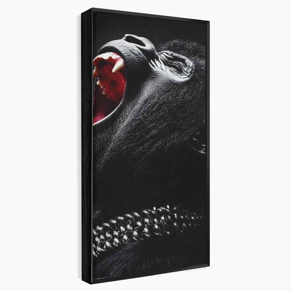 Tablou canvas cu tablou canvas cu gorila furioasa, in rama de aluminiu negru